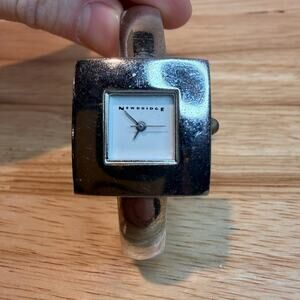 Newbridge Silver Tone Square Quartz Cuff Bracelet Watch Womens Vintage Jewelry